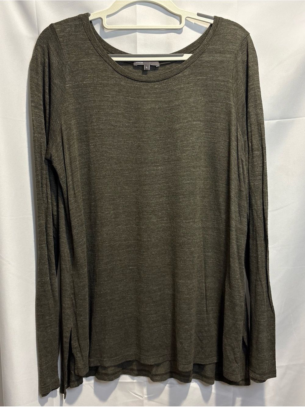 Vince Long-Sleeve Crewneck Top - Olive Green